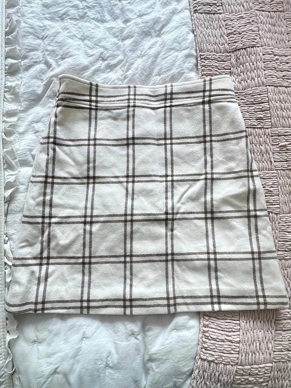 J.Crew Plaid Wool-Blend A-Line Mini Skirt White & Gray Size 6
